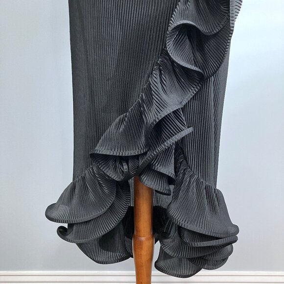 Romance Was Born Black Pleated Ruffled Midi Skirt Supernova Frills Small Medium - Picture 4 of 13